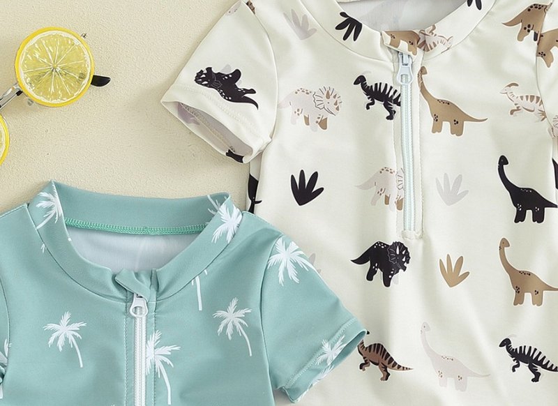 Baby Boy Zip Sunsuit — Palm & Dino Prints