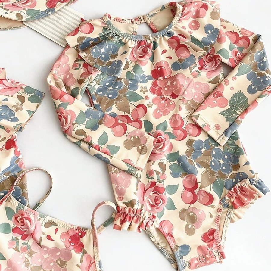 Baby Long-Sleeve Swimsuit — Vintage Rose Print