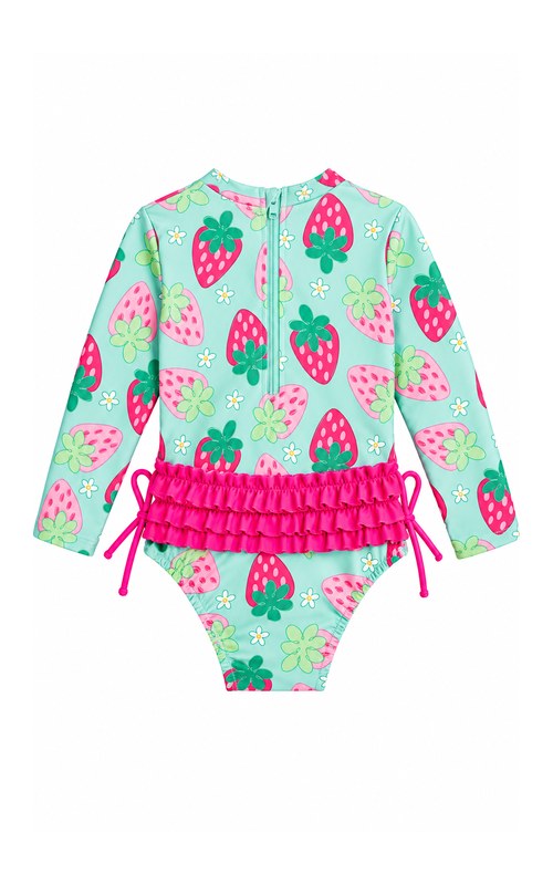 Traje de baño de manga larga con fresas para bebé y niño pequeño