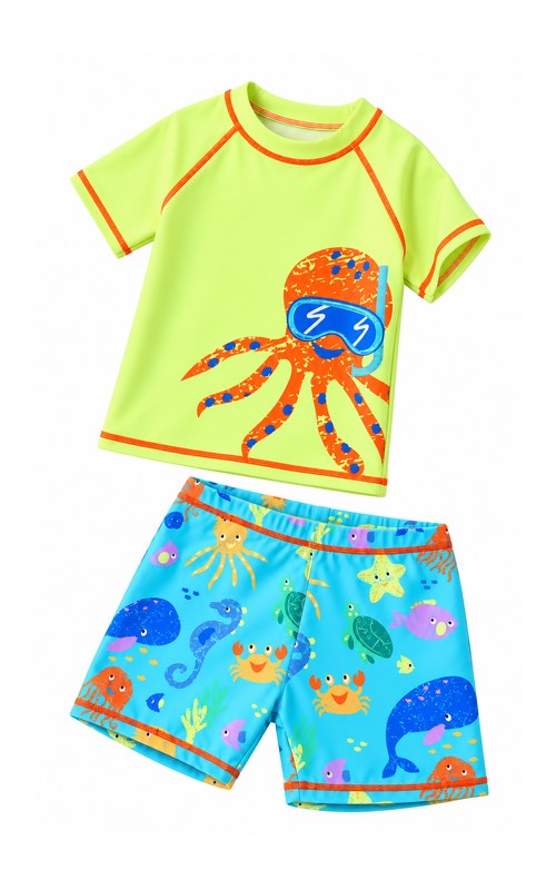 Conjunto de camiseta de baño y short con pulpo para niño pequeño