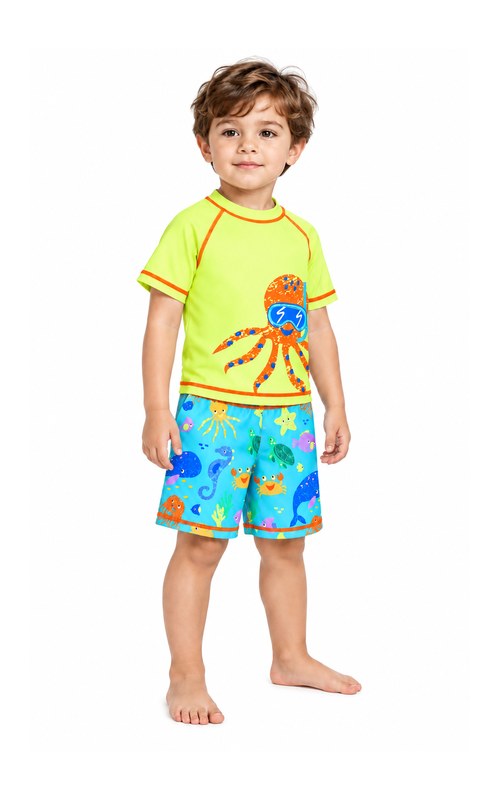 Conjunto de camiseta de baño y short con pulpo para niño pequeño