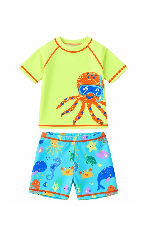 Conjunto de camiseta de baño y short con pulpo para niño pequeño