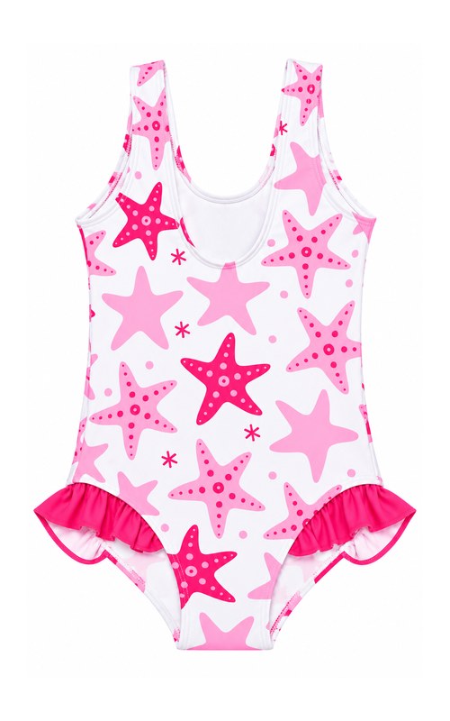 Traje de baño con estrellas de mar y volantes para niña pequeña