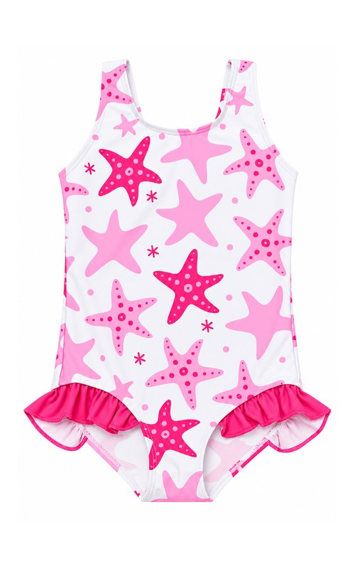 Traje de baño con estrellas de mar y volantes para niña pequeña