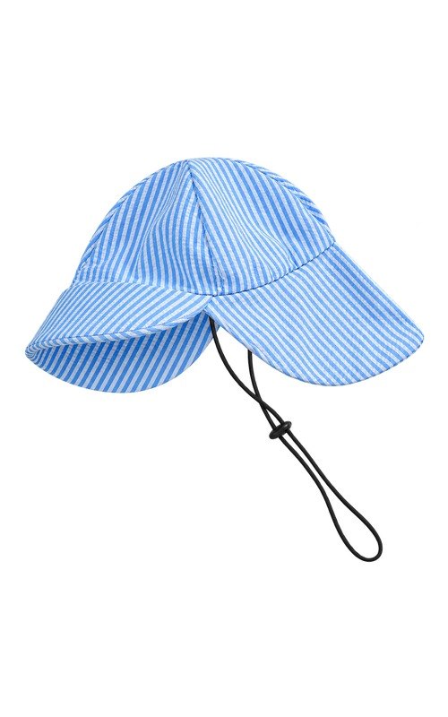 Pelele de baño para bebé con gorro — rayas azules