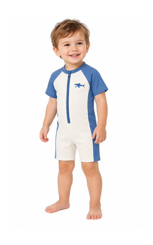 Toddler Shark Colorblock Swim Romper