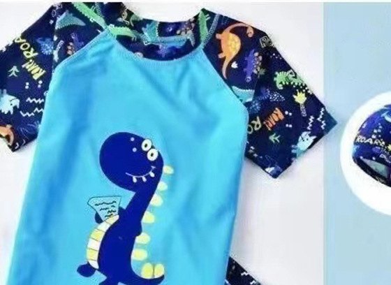 Boys' Swim Set with Cap — Dinosaur Print