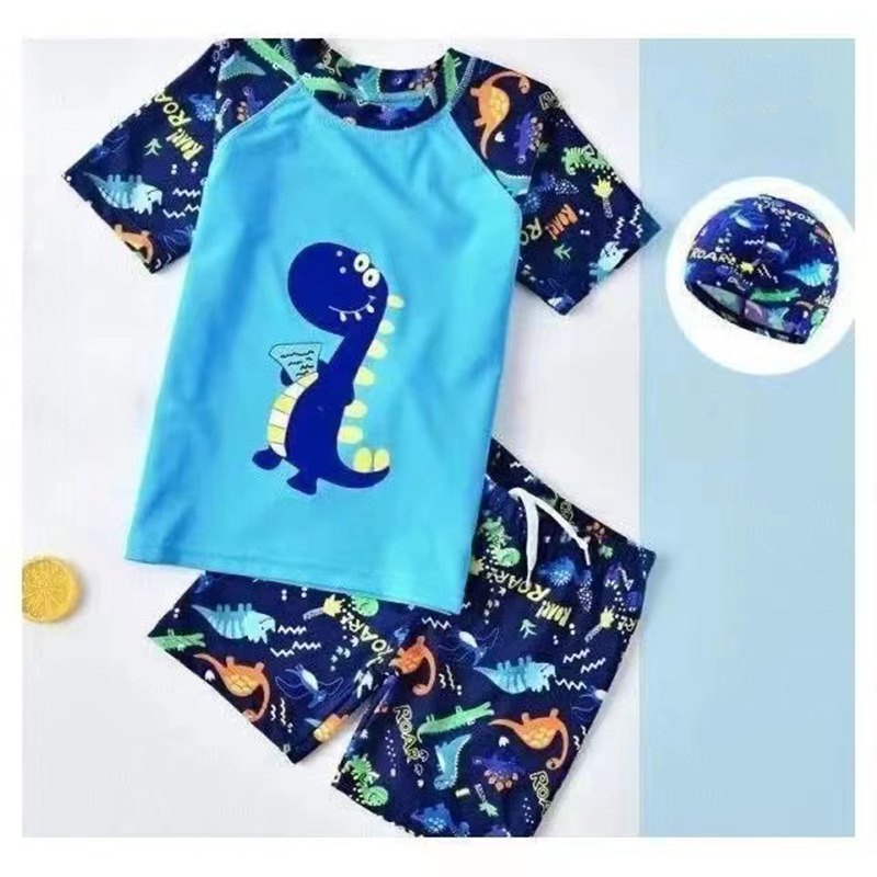 Conjunto de baño con gorro para niño — dinosaurios