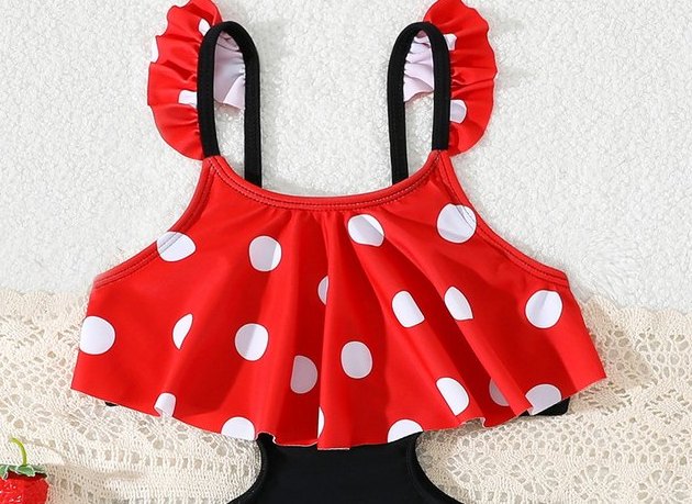 Conjunto bikini para niña — lunares con volantes