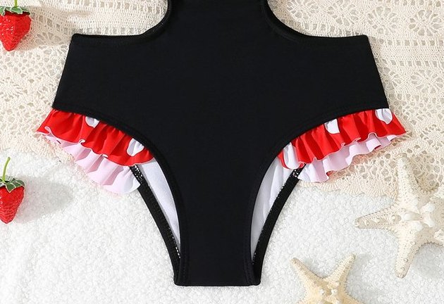 Conjunto bikini para niña — lunares con volantes