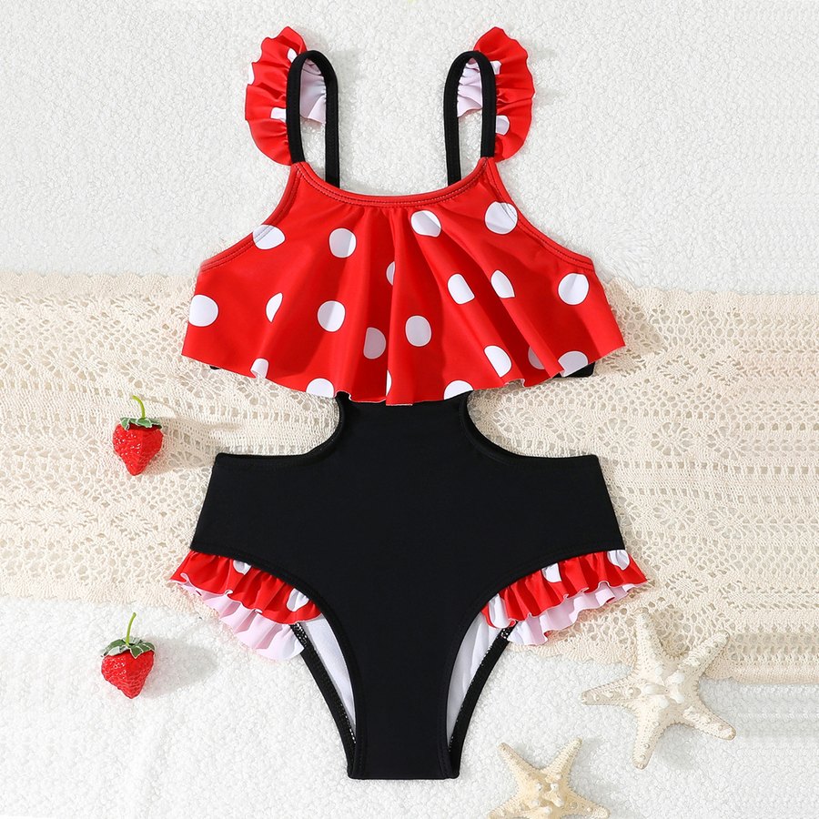 Conjunto bikini para niña — lunares con volantes