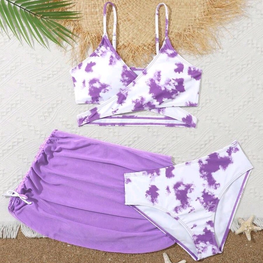 Conjunto bikini tie-dye con falda — morado