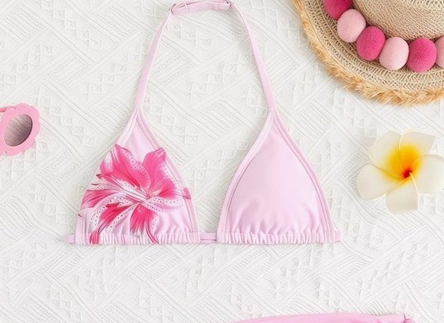 Conjunto bikini de 3 piezas para niña — lirio rosa con pareo
