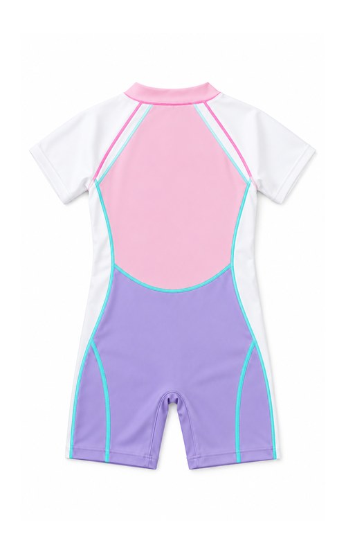 Girls' Color-Block Short-Sleeve Boyleg Swimsuit