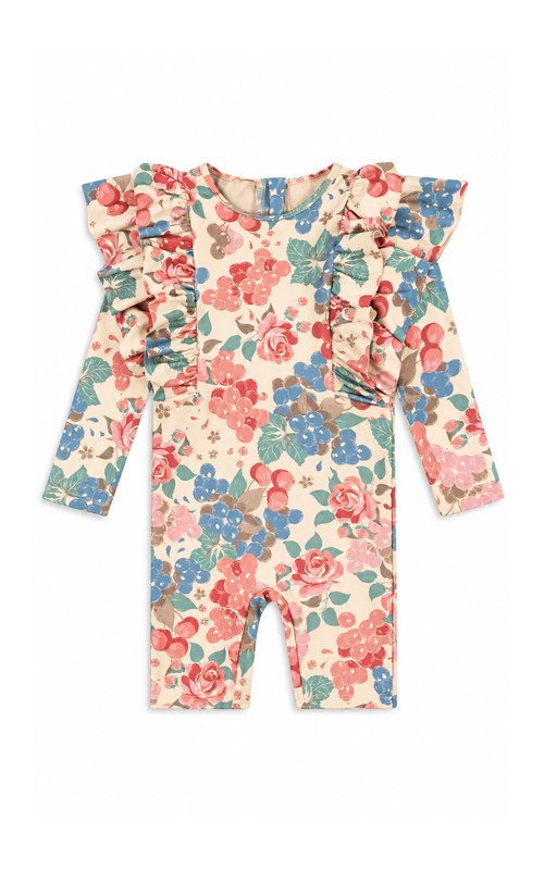 Traje de baño de manga larga y pierna corta con estampado frutal para niña