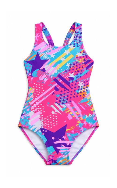 Traje de baño deportivo de una pieza con estampado gráfico para niña