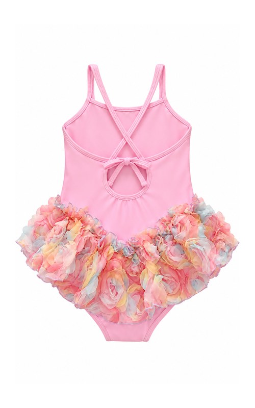 Traje de baño tipo vestido con volantes de pétalo para niña