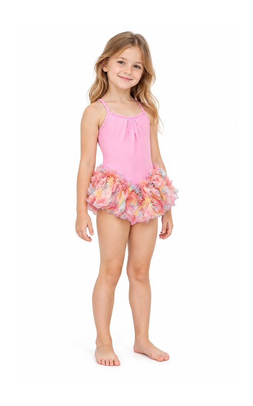 Traje de baño tipo vestido con volantes de pétalo para niña