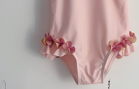Girls' Pink One-Piece Swimsuit — Petal Ruffle Straps