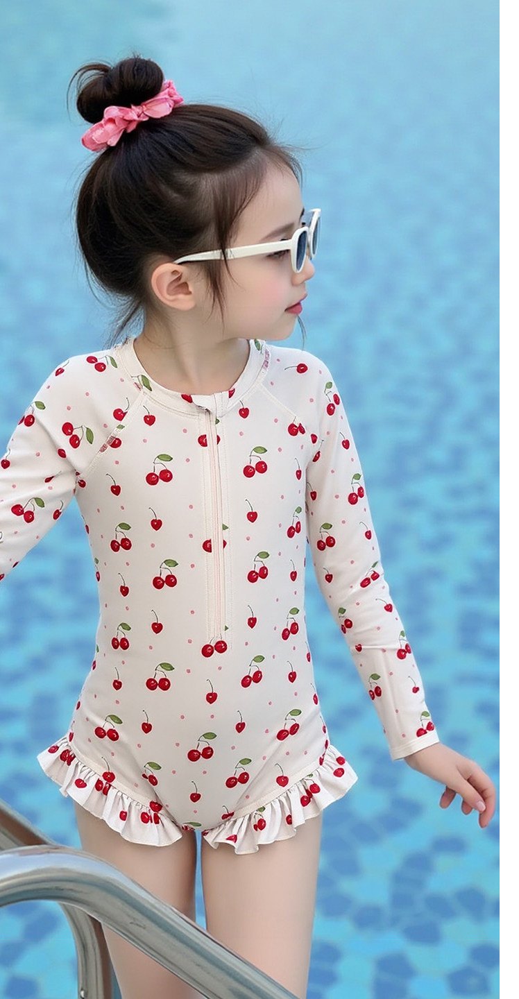 Girls' Long-Sleeve Zip One-Piece — Cherry Print