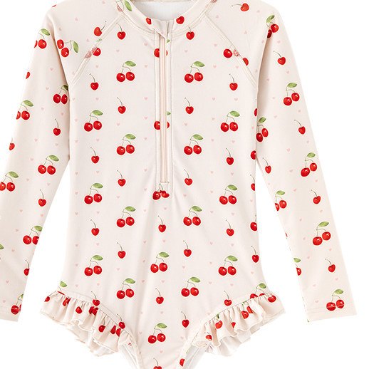 Girls' Long-Sleeve Zip One-Piece — Cherry Print