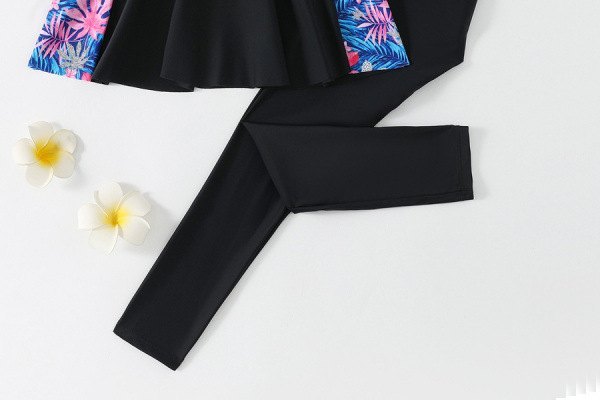 Girls' Long-Sleeve Swim Dress & Leggings Set — Tropical Panels