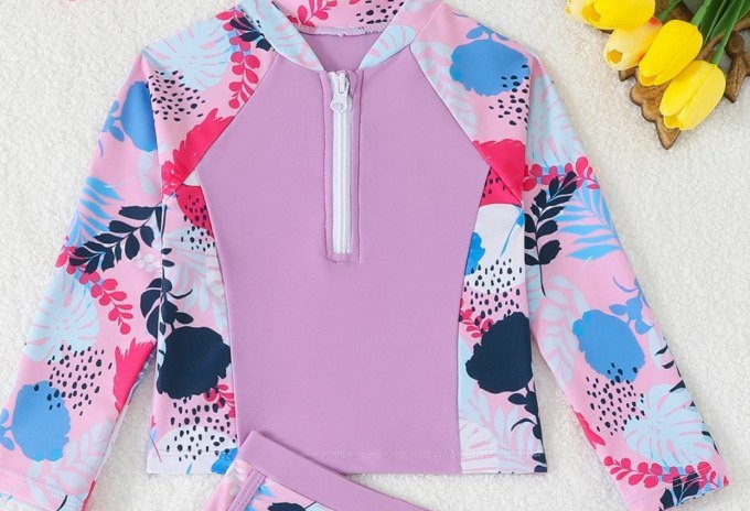 Girls' Long-Sleeve Zip Top & Shorts Set — Tropical Leaf