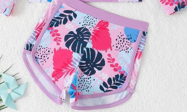 Girls' Long-Sleeve Zip Top & Shorts Set — Tropical Leaf