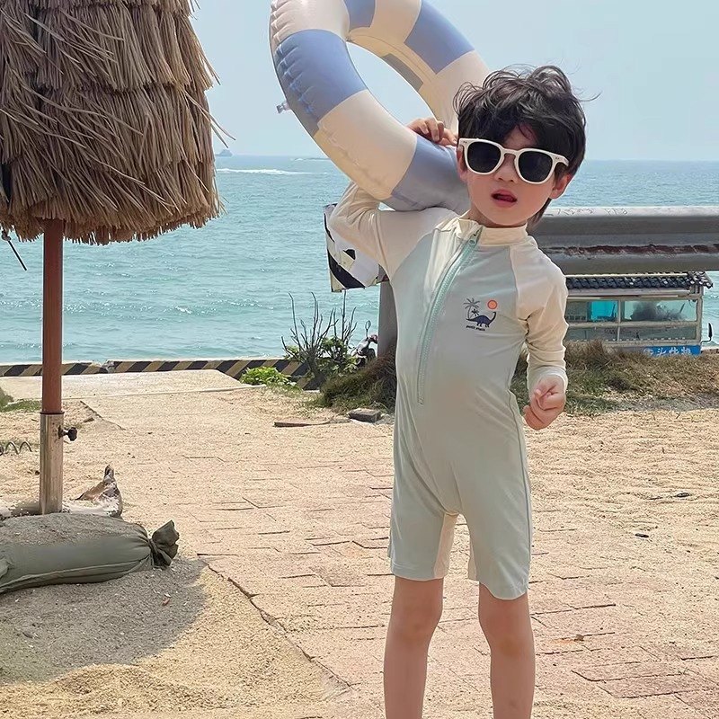 Boys' Long-Sleeve Zip Sunsuit — Mint Dino