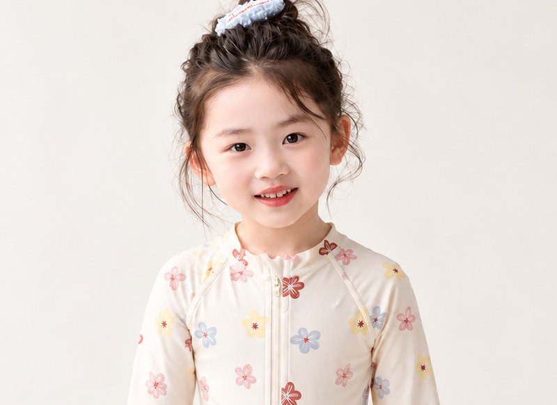 Girls' Long-Sleeve Zip Swimsuit — Pastel Flowers