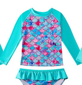Girls' Long-Sleeve Rash Guard Set — Mermaid Scales