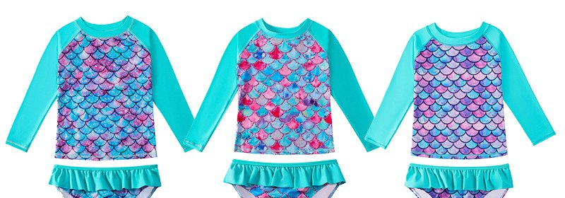 Girls' Long-Sleeve Rash Guard Set — Mermaid Scales