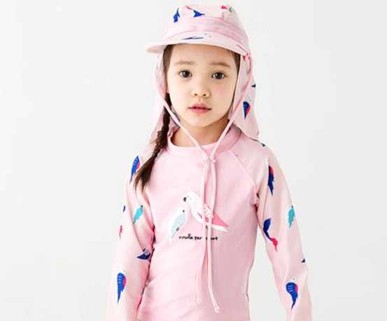Girls' Rash Guard Set with Sun Hat — Parrot Print